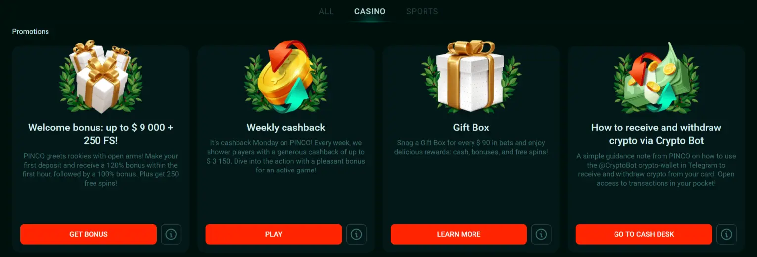 Pinco casino promotions